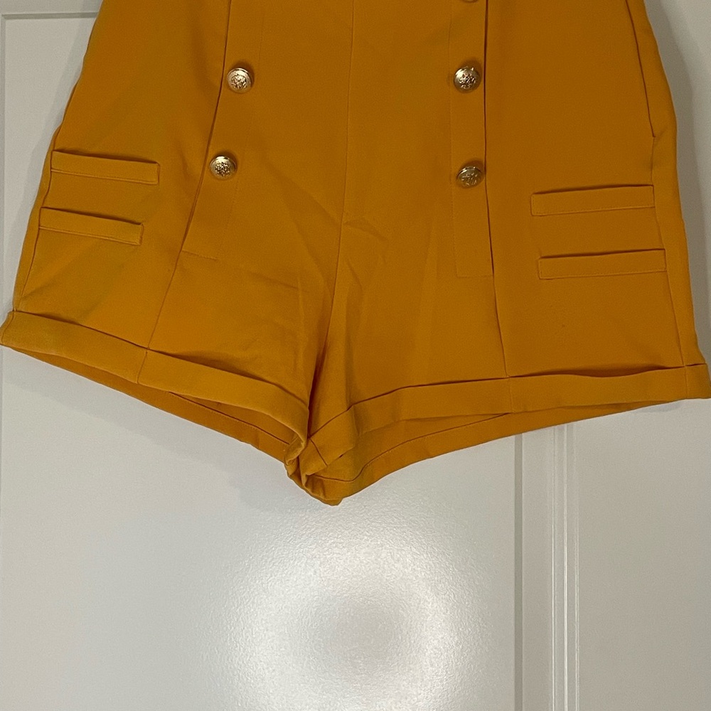 Women's Mustard Yellow Buttoned Shorts